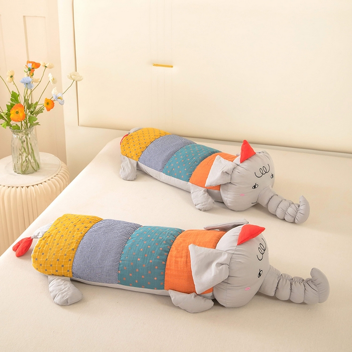 91家纺网 家纺一手货源 找家纺 梦莱家纺 2026新款多彩小象荞麦枕 多彩小象-灰