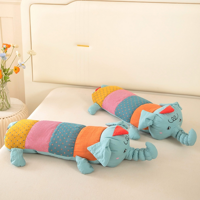 91家纺网 家纺一手货源 找家纺 梦莱家纺 2026新款多彩小象荞麦枕 多彩小象-蓝