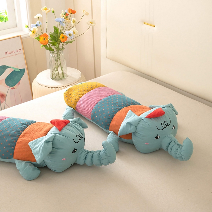 91家纺网 家纺一手货源 找家纺 梦莱家纺 2026新款多彩小象荞麦枕 多彩小象-蓝