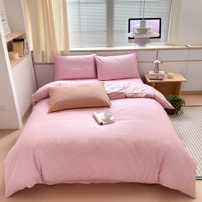 91家纺网 家纺一手货源 找家纺 Sweet dreams甜梦 2026新款全棉纯棉刺绣嵌绳床盖四件套 水蜜粉