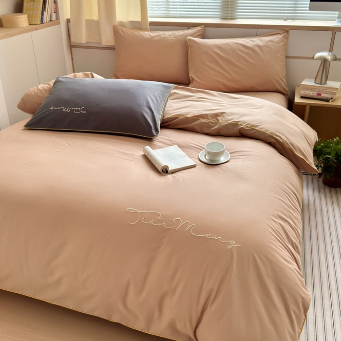 91家纺网 家纺一手货源 找家纺 Sweet dreams甜梦 2026新款全棉纯棉刺绣嵌绳床盖四件套 贝壳粉