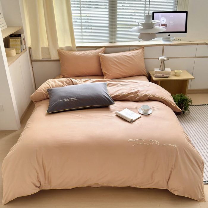 91家纺网 家纺一手货源 找家纺 Sweet dreams甜梦 2026新款全棉纯棉刺绣嵌绳床盖四件套 贝壳粉