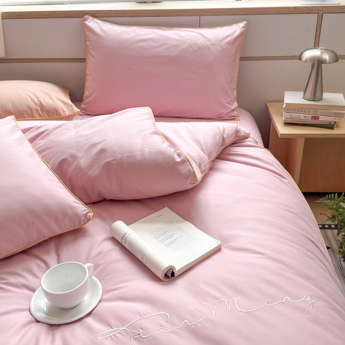 91家纺网 家纺一手货源 找家纺 Sweet dreams甜梦 2026新款全棉纯棉刺绣嵌绳床盖四件套 水蜜粉