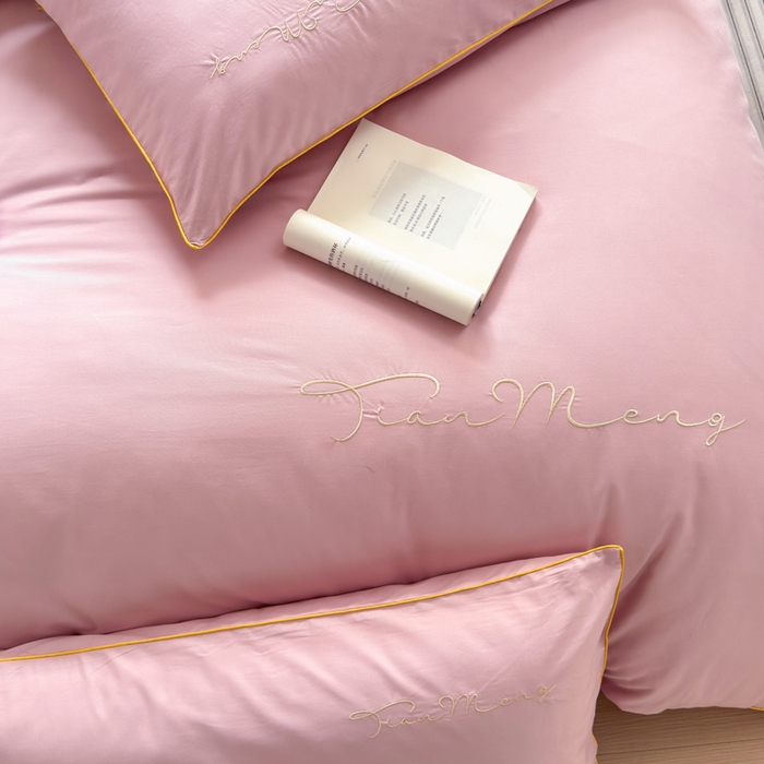 91家纺网 家纺一手货源 找家纺 Sweet dreams甜梦 2026新款全棉纯棉刺绣嵌绳床盖四件套 水蜜粉