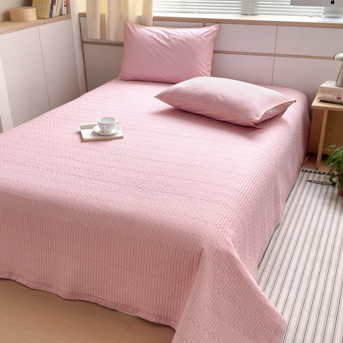 91家纺网 家纺一手货源 找家纺 Sweet dreams甜梦 2026新款全棉纯棉刺绣嵌绳床盖四件套 水蜜粉