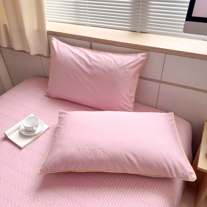 91家纺网 家纺一手货源 找家纺 Sweet dreams甜梦 2026新款全棉纯棉刺绣嵌绳床盖四件套 水蜜粉