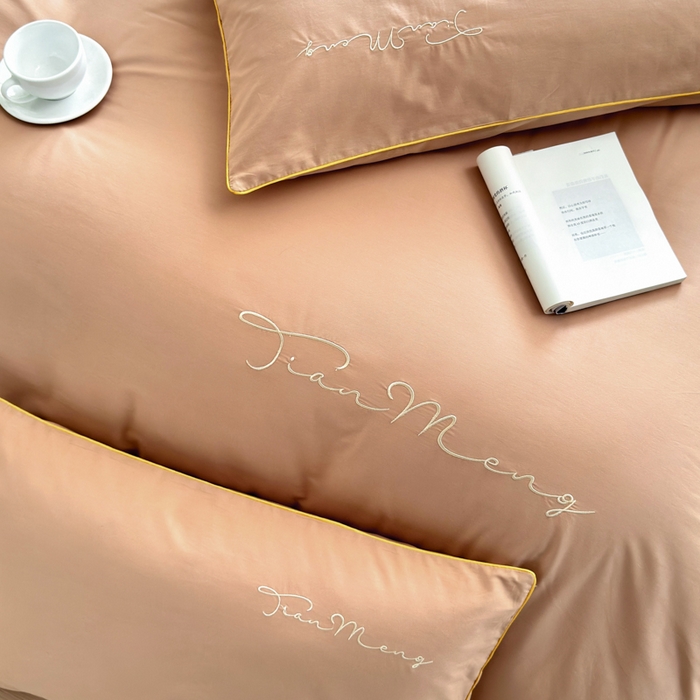 91家纺网 家纺一手货源 找家纺 Sweet dreams甜梦 2026新款全棉纯棉刺绣嵌绳床盖四件套 贝壳粉