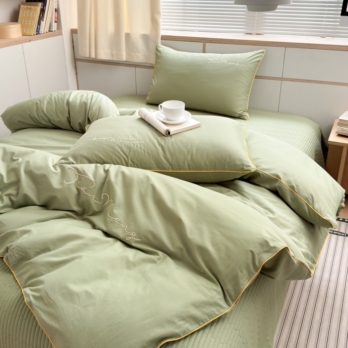 Sweet dreams甜梦 2026新款全棉纯棉刺绣嵌绳床盖四件套 豆蔻绿