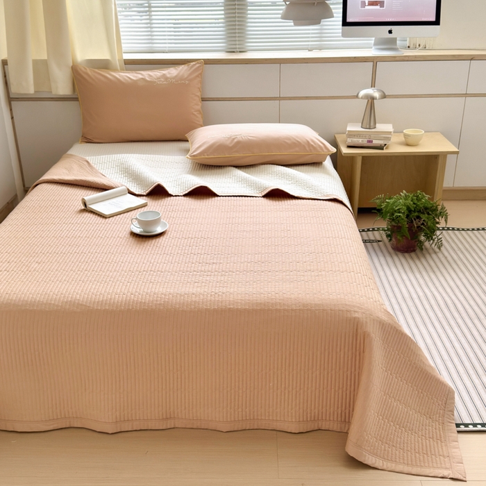 91家纺网 家纺一手货源 找家纺 Sweet dreams甜梦 2026新款全棉纯棉刺绣嵌绳床盖四件套 贝壳粉