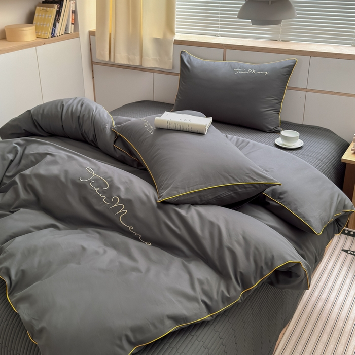 Sweet dreams甜梦 2026新款全棉纯棉刺绣嵌绳床盖四件套 古典灰
