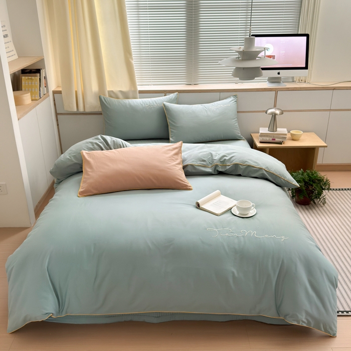 91家纺网 家纺一手货源 找家纺 Sweet dreams甜梦 2026新款全棉纯棉刺绣嵌绳床盖四件套 莫兰迪