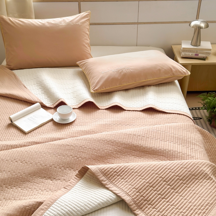 91家纺网 家纺一手货源 找家纺 Sweet dreams甜梦 2026新款全棉纯棉刺绣嵌绳床盖四件套 贝壳粉