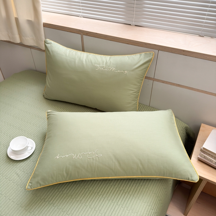 91家纺网 家纺一手货源 找家纺 Sweet dreams甜梦 2026新款全棉纯棉刺绣嵌绳床盖四件套 豆蔻绿