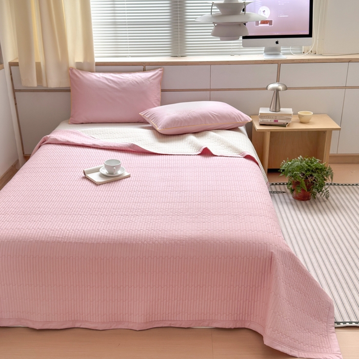 91家纺网 家纺一手货源 找家纺 Sweet dreams甜梦 2026新款全棉纯棉刺绣嵌绳床盖四件套 水蜜粉