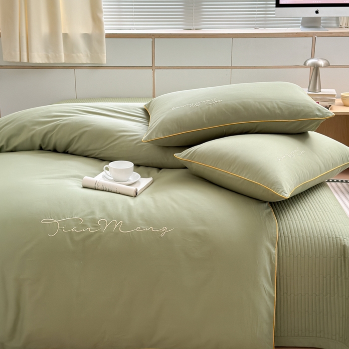 91家纺网 家纺一手货源 找家纺 Sweet dreams甜梦 2026新款全棉纯棉刺绣嵌绳床盖四件套 豆蔻绿