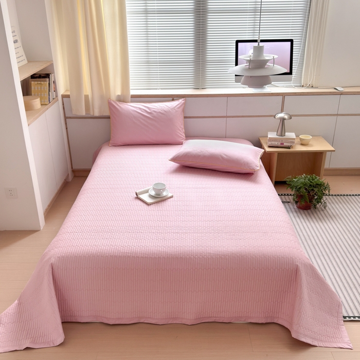 91家纺网 家纺一手货源 找家纺 Sweet dreams甜梦 2026新款全棉纯棉刺绣嵌绳床盖四件套 水蜜粉