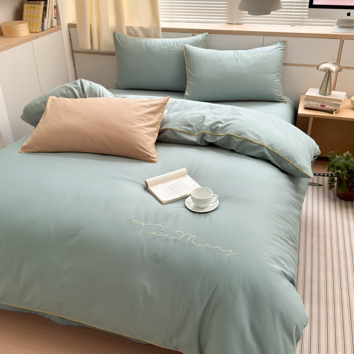 91家纺网 家纺一手货源 找家纺 Sweet dreams甜梦 2026新款全棉纯棉刺绣嵌绳床盖四件套 莫兰迪