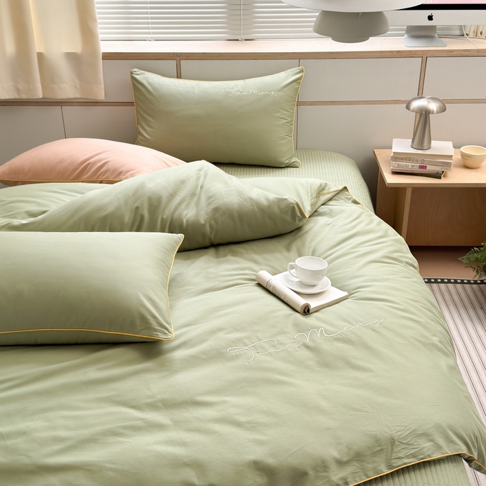 91家纺网 家纺一手货源 找家纺 Sweet dreams甜梦 2026新款全棉纯棉刺绣嵌绳床盖四件套 豆蔻绿