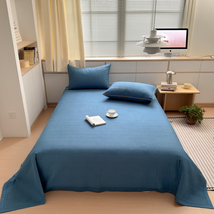 91家纺网 家纺一手货源 找家纺 Sweet dreams甜梦 2026新款全棉纯棉刺绣嵌绳床盖四件套 景泰蓝