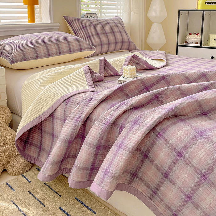 91家纺网 家纺一手货源 找家纺 （总）梦精灵家纺 2026新款全棉纯棉色织水洗棉四件套绗缝夹棉床盖防滑床单四季通用米单人学生宿舍