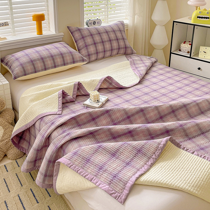 91家纺网 家纺一手货源 找家纺 （总）梦精灵家纺 2026新款全棉纯棉色织水洗棉四件套绗缝夹棉床盖防滑床单四季通用米单人学生宿舍