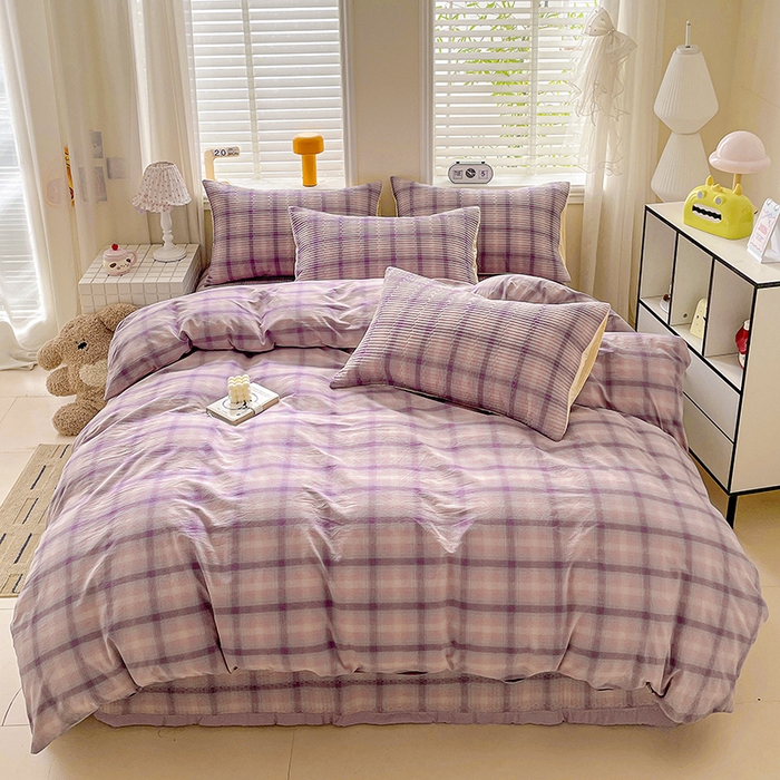 91家纺网 家纺一手货源 找家纺 （总）梦精灵家纺 2026新款全棉纯棉色织水洗棉四件套绗缝夹棉床盖防滑床单四季通用米单人学生宿舍