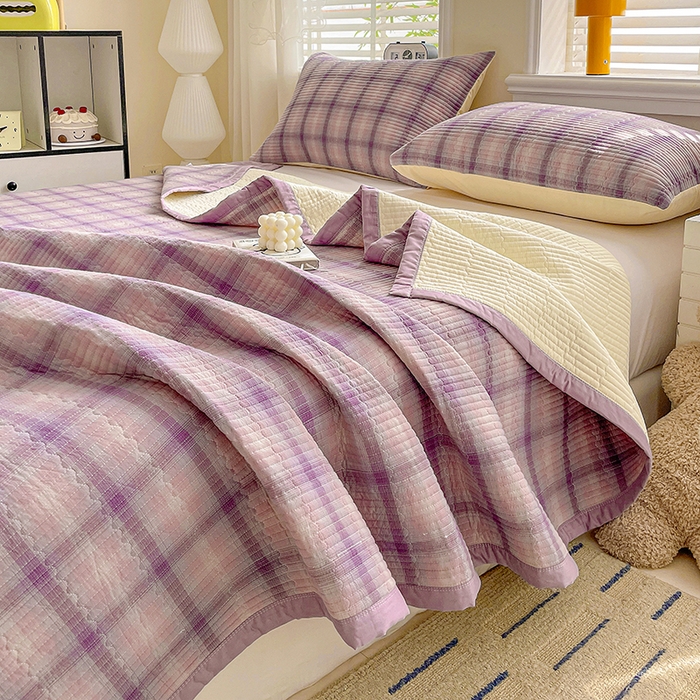 91家纺网 家纺一手货源 找家纺 （总）梦精灵家纺 2026新款全棉纯棉色织水洗棉四件套绗缝夹棉床盖防滑床单四季通用米单人学生宿舍