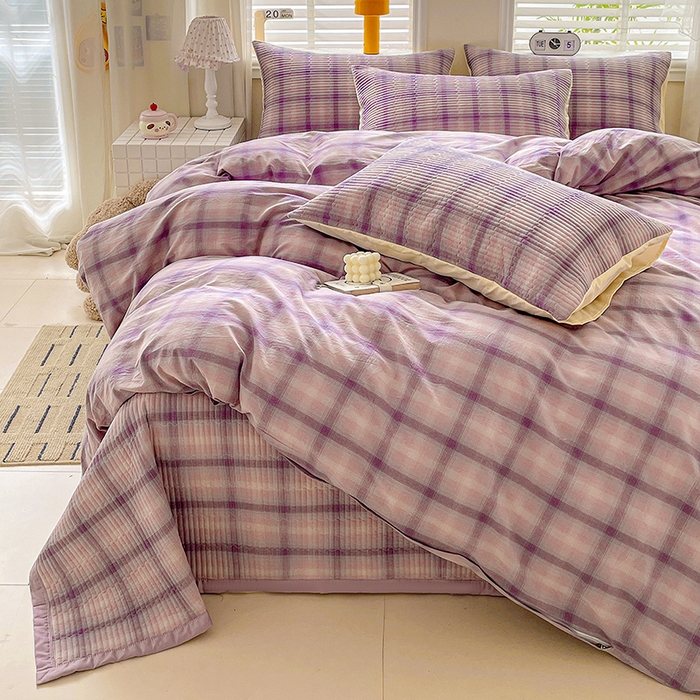 91家纺网 家纺一手货源 找家纺 （总）梦精灵家纺 2026新款全棉纯棉色织水洗棉四件套绗缝夹棉床盖防滑床单四季通用米单人学生宿舍