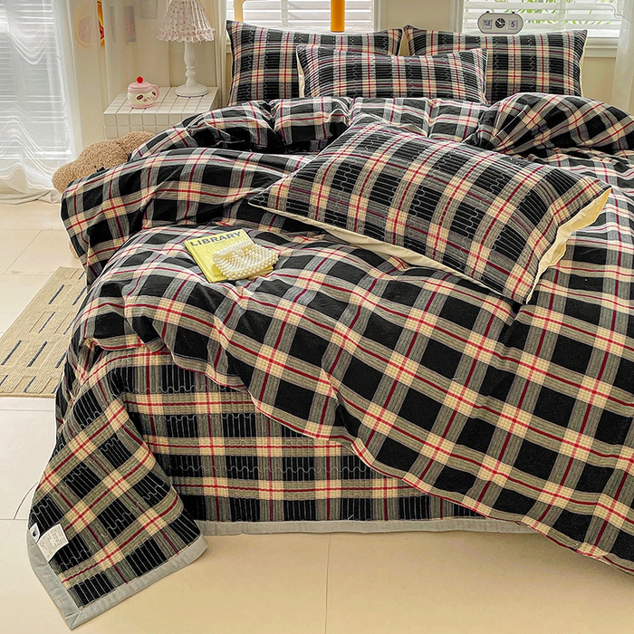 91家纺网 家纺一手货源 找家纺 （总）梦精灵家纺 2026新款全棉纯棉色织水洗棉四件套绗缝夹棉床盖防滑床单四季通用米单人学生宿舍