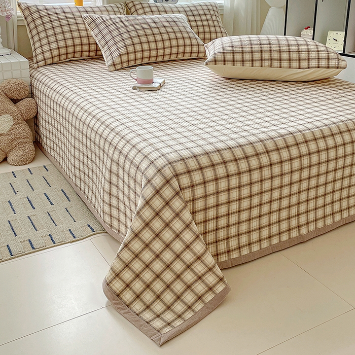 91家纺网 家纺一手货源 找家纺 梦精灵家纺 2026新款全棉纯棉色织水洗棉四件套绗缝夹棉床盖防滑床单四季通用米单人学生宿舍 米兰米