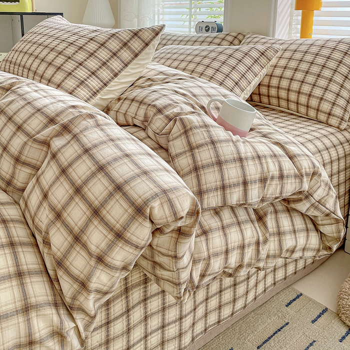 91家纺网 家纺一手货源 找家纺 梦精灵家纺 2026新款全棉纯棉色织水洗棉四件套绗缝夹棉床盖防滑床单四季通用米单人学生宿舍 米兰米