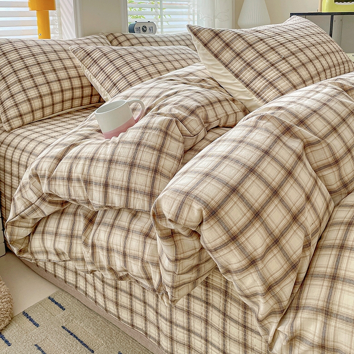 91家纺网 家纺一手货源 找家纺 梦精灵家纺 2026新款全棉纯棉色织水洗棉四件套绗缝夹棉床盖防滑床单四季通用米单人学生宿舍 米兰米