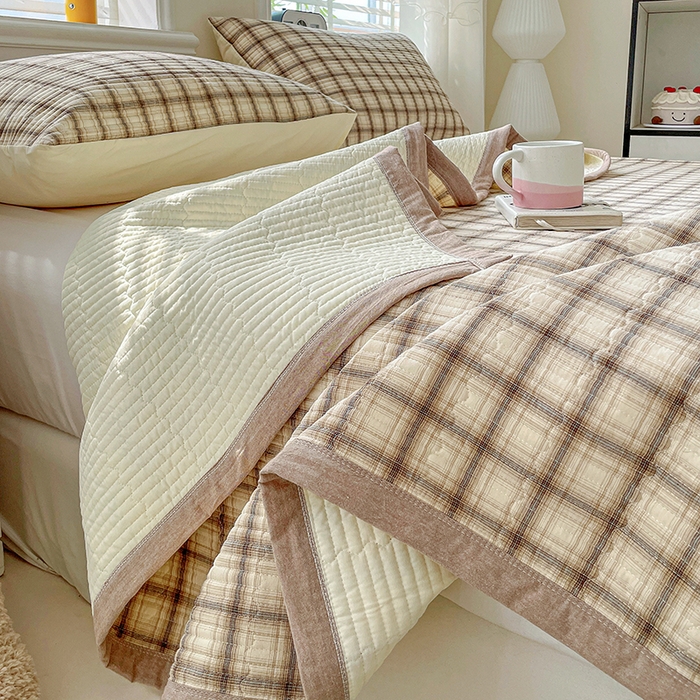 91家纺网 家纺一手货源 找家纺 梦精灵家纺 2026新款全棉纯棉色织水洗棉四件套绗缝夹棉床盖防滑床单四季通用米单人学生宿舍 米兰米