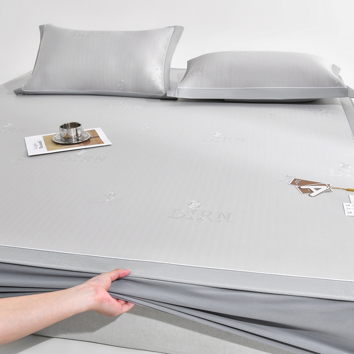 91家纺网 家纺一手货源 找家纺 小牛席业 2026新款【实拍风格】双PE高凉感-迪恩玫瑰提花冰丝席（床笠款）凉席竹席藤席冰藤席乳胶席豆豆席 香槟