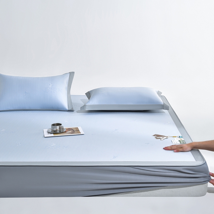 小牛席业 2026新款【实拍风格】双PE高凉感-迪恩玫瑰提花冰丝席（床笠款）凉席竹席藤席冰藤席乳胶席豆豆席 蓝色