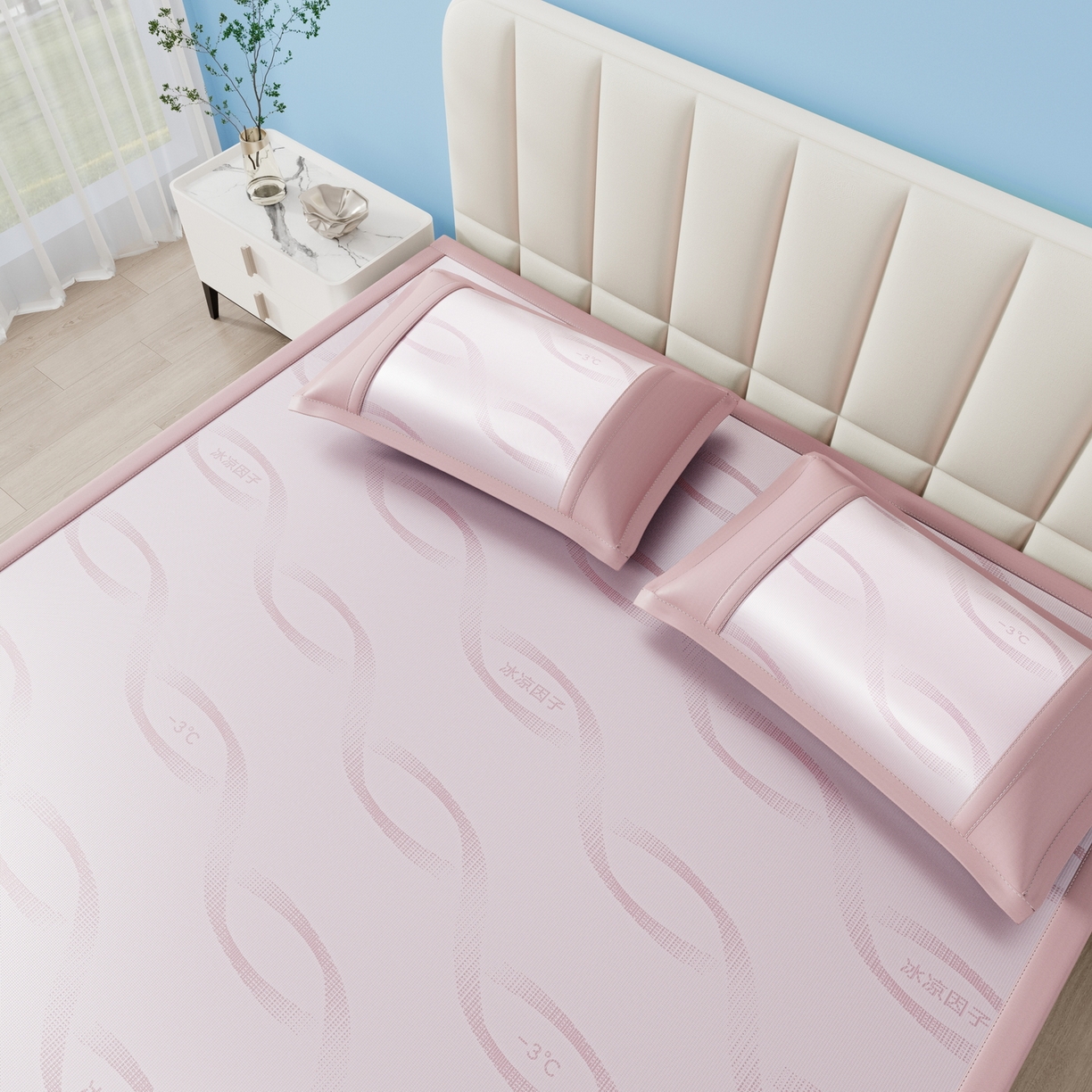 91家纺网 家纺一手货源 找家纺 雅诗帛 2026新款冰凉因子床席款冰丝席 冰凉因子-粉