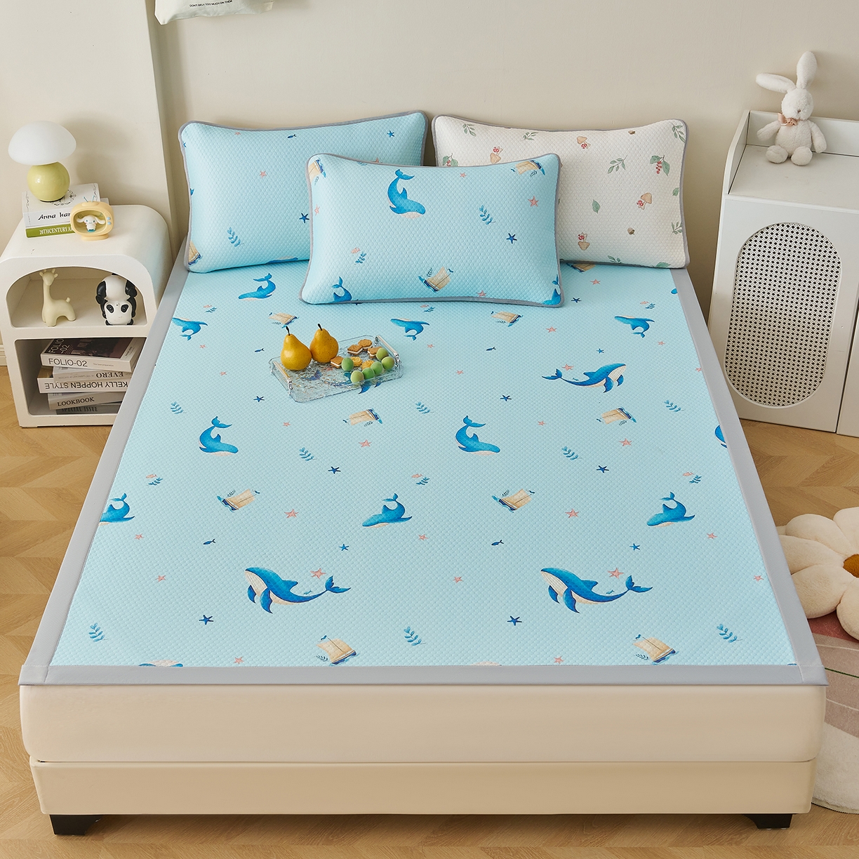 91家纺网 家纺一手货源 找家纺 奇丝雅 2026新款A类印花冰豆豆凉席三明治透气网冰丝凉席家用双人冰丝席床单可机洗大床图 大床款-海洋世界