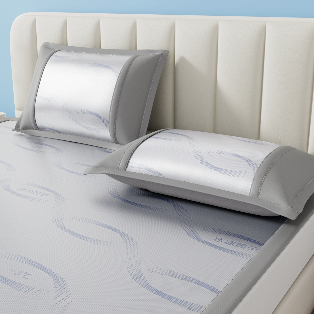 91家纺网 家纺一手货源 找家纺 雅诗帛 2026新款冰凉因子床席款冰丝席 冰凉因子-蓝