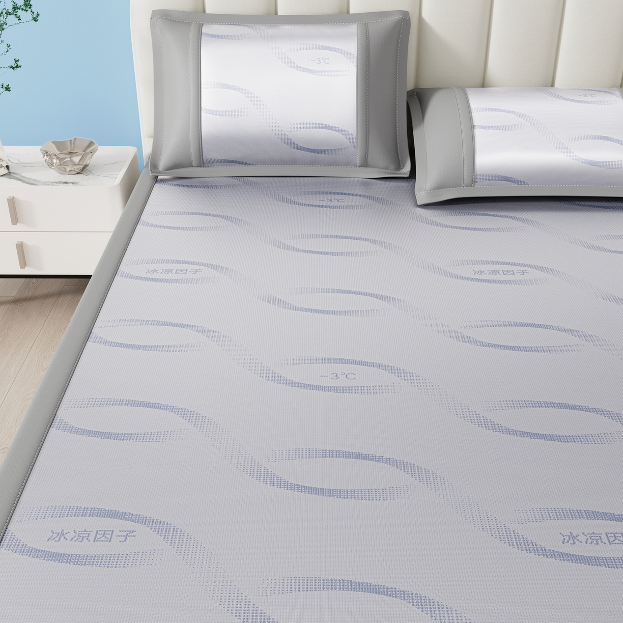 91家纺网 家纺一手货源 找家纺 雅诗帛 2026新款冰凉因子床席款冰丝席 冰凉因子-蓝