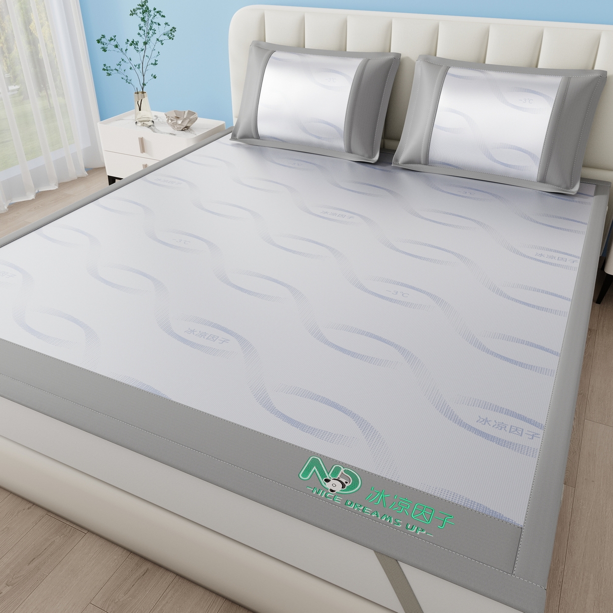 91家纺网 家纺一手货源 找家纺 雅诗帛 2026新款冰凉因子床席款冰丝席 冰凉因子-蓝