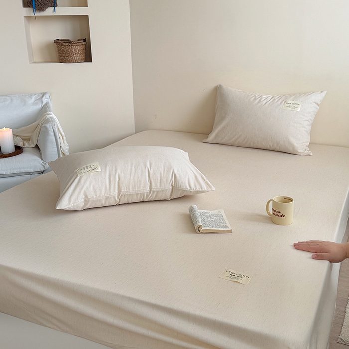 91家纺网 家纺一手货源 找家纺 桃子家居 2026新款A类纯棉水洗原生态棉麻纯色织标简约无印单品床单床笠系列 棉麻单品-本色