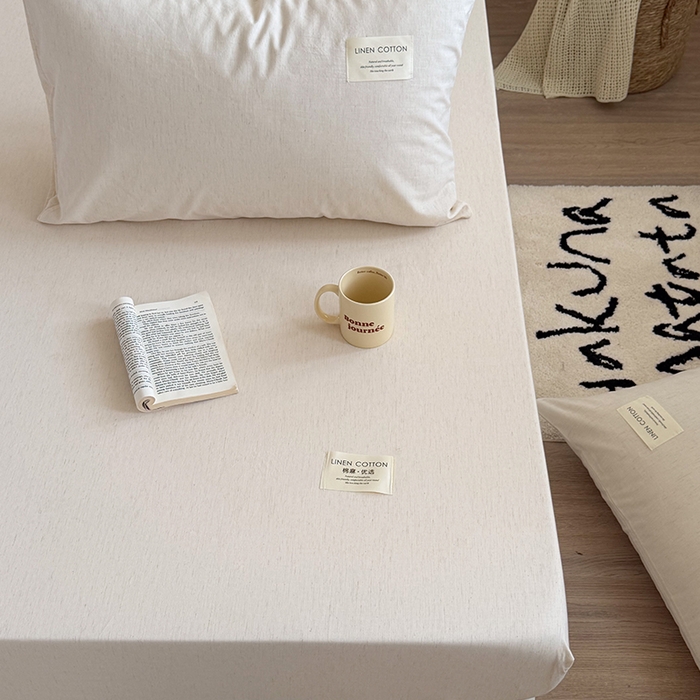 91家纺网 家纺一手货源 找家纺 桃子家居 2026新款A类纯棉水洗原生态棉麻纯色织标简约无印单品床单床笠系列 棉麻单品-本色