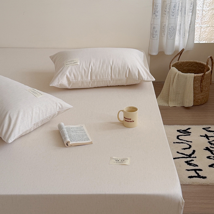 91家纺网 家纺一手货源 找家纺 桃子家居 2026新款A类纯棉水洗原生态棉麻纯色织标简约无印单品床单床笠系列 棉麻单品-本色