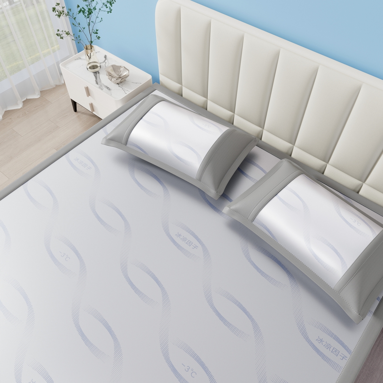 91家纺网 家纺一手货源 找家纺 雅诗帛 2026新款冰凉因子床席款冰丝席 冰凉因子-蓝