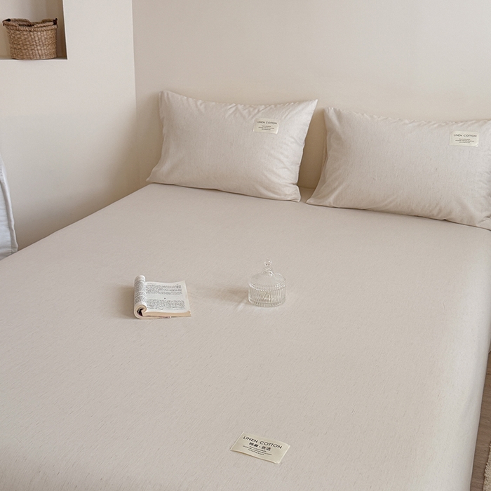 91家纺网 家纺一手货源 找家纺 桃子家居 2026新款A类纯棉水洗原生态棉麻纯色织标简约无印单品床单床笠系列 棉麻单品-本色