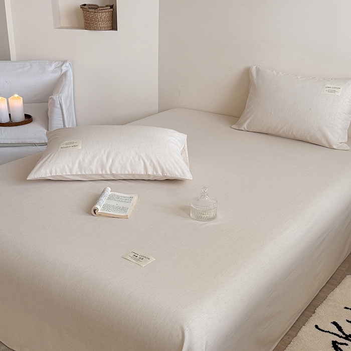 91家纺网 家纺一手货源 找家纺 桃子家居 2026新款A类纯棉水洗原生态棉麻纯色织标简约无印单品床单床笠系列 棉麻单品-本色