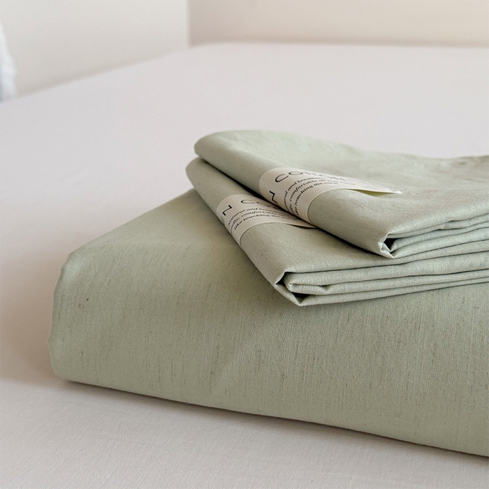 91家纺网 家纺一手货源 找家纺 桃子家居 2026新款A类纯棉水洗原生态棉麻纯色织标简约无印单品床单床笠系列 棉麻单品-苍绿