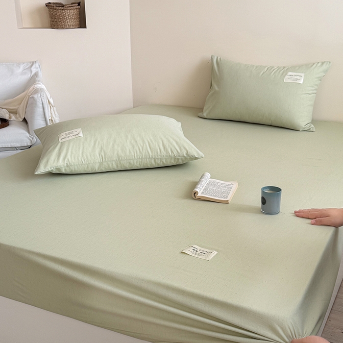 91家纺网 家纺一手货源 找家纺 桃子家居 2026新款A类纯棉水洗原生态棉麻纯色织标简约无印单品床单床笠系列 棉麻单品-苍绿