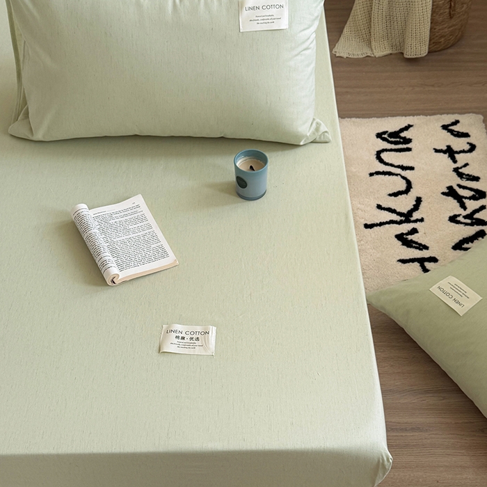 91家纺网 家纺一手货源 找家纺 桃子家居 2026新款A类纯棉水洗原生态棉麻纯色织标简约无印单品床单床笠系列 棉麻单品-苍绿