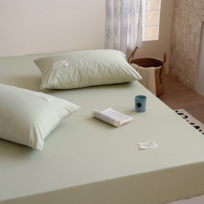 91家纺网 家纺一手货源 找家纺 桃子家居 2026新款A类纯棉水洗原生态棉麻纯色织标简约无印单品床单床笠系列 棉麻单品-苍绿